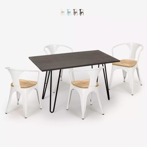 Conjunto Mesa e 4 Cadeiras Madeira Comercial 120x60cm Wismar Top Light Promoção