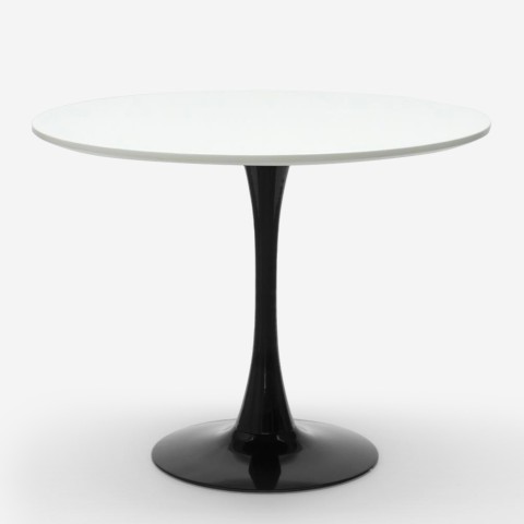 Mesa Moderna Redonda Branco Preto 80cm Elegante Goblet Jasmine Promoção