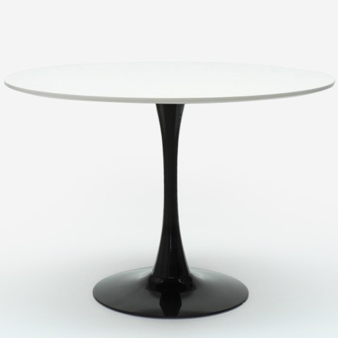 Mesa Redonda Goblet Moderna Elegante 120cm Branca e Preto Jasmine+ Promoção