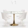 Conjunto de 4 Cadeiras e Mesa Redonda Tulipan 120cm com Efeito de Mármore Dourado Saidu+ Promoção