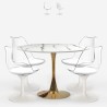 Conjunto de 4 Cadeiras e Mesa Redonda Tulipan 120cm com Efeito de Mármore Dourado Saidu+