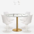 Conjunto Mesa com 4 Cadeiras Tulipan Branca Efeito Mármore 120cm Dourada Vixan+ Promoção