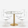 Conjunto Mesa com 4 Cadeiras Tulipan Branca Efeito Mármore 120cm Dourada Vixan+ Catálogo