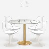 Conjunto Mesa com 4 Cadeiras Tulipan Branca Efeito Mármore 120cm Dourada Vixan+
