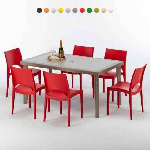 Mesa retangular bege 150x90 cm com 6 cadeiras coloridas Marion