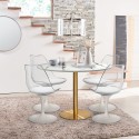 Conjunto Mesa com 4 Cadeiras Tulipan Branca Efeito Mármore 120cm Dourada Vixan+ Saldos