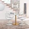 Conjunto Mesa com 4 Cadeiras Tulipan Branca Efeito Mármore 120cm Dourada Vixan+ Saldos