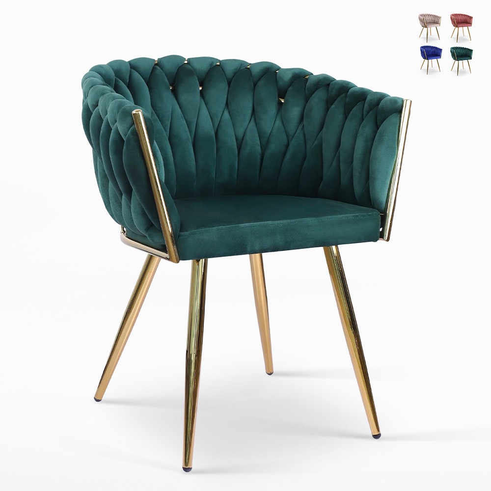 Poltrona design em veludo, cadeira com braços e pernas douradas Versailles