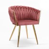 Poltrona design em veludo, cadeira com braços e pernas douradas Versailles Medidas