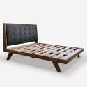 Cama de casal em madeira 180x200cm king size cabeceira em couro sintético Kate Venda