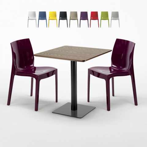 Mesa de café Quadrada com 2 Cadeiras Moderna Pequena 60x60 Kiss Promoção