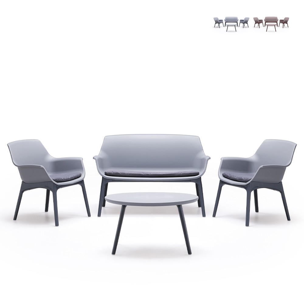 Conjunto para jardim exterior 2 poltronas sofá mesa de centro Luxor Lounge