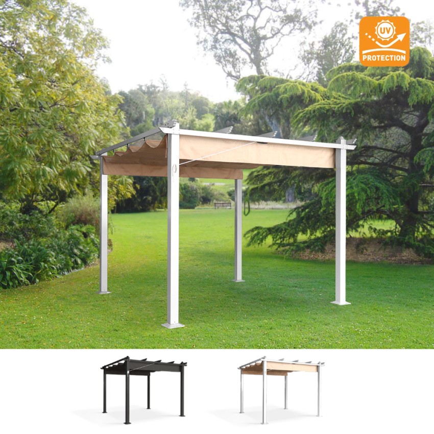 Coreto de jardim exterior com pérgula 3x3m em alumínio Firenze UV Moon Promoção