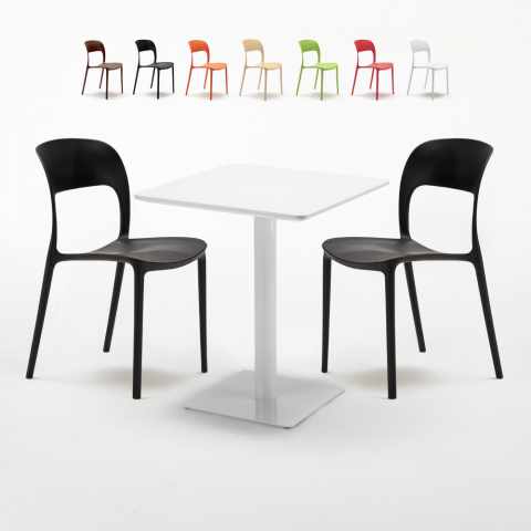 Mesa Quadrada Branca 60x60 cm com 2 Cadeiras Coloridas Restaurant Lemon