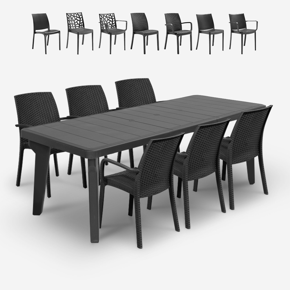 Conjunto de jardim mesa extensível 160-220cm 6 cadeiras preto Liri Dark