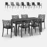 Conjunto de jardim mesa rattan 150x90cm 6 cadeiras exterior preto Meloria Dark. Descontos