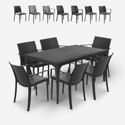 Conjunto de mesa de jantar para jardim 150x90cm 6 cadeiras exterior preto Sunrise Dark Promoção