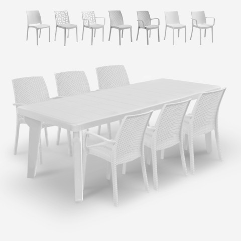 Conjunto de mesa extensível 160-220cm 6 cadeiras de jardim brancas Liri Light Promoção