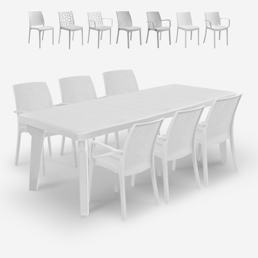 Conjunto de mesa extensível 160-220cm 6 cadeiras de jardim brancas Liri Light