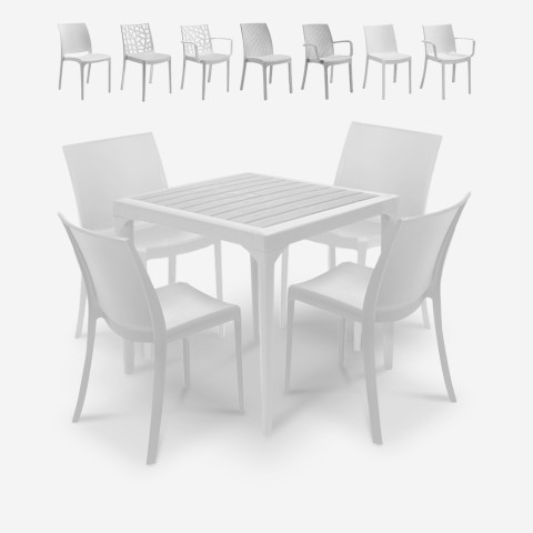 Conjunto de jardim mesa 80x80cm 4 cadeiras exterior branco Provence Light Promoção