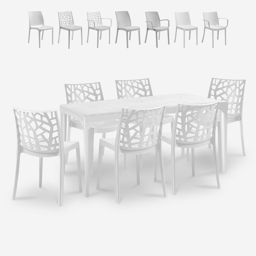 Conjunto de jardim 6 cadeiras mesa exterior 150x90cm branco Sunrise Light