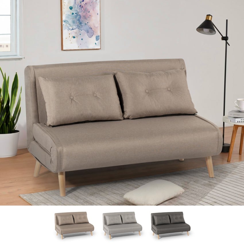 Sofá-cama sala de estar 2 lugares estilo escandinavo tecido Elettra Medidas Sofá-cama sala de estar 2 lugares estilo escandinavo tecido Elettra Medidas