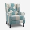 Poltrona patchwork relax bergère reclinabile poggiapiedi azzurro Ethron Venda