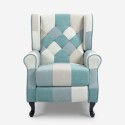 Poltrona patchwork relax bergère reclinabile poggiapiedi azzurro Ethron Oferta
