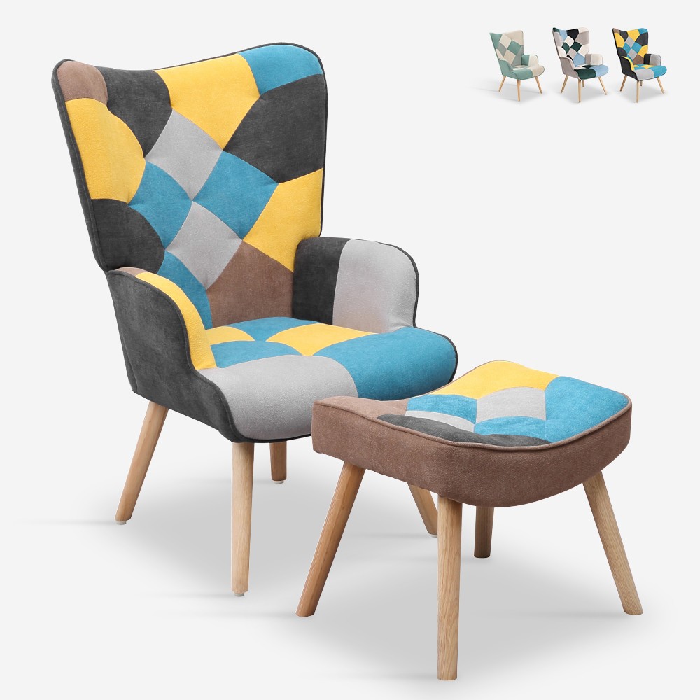 Poltrona patchwork + apoio pés estilo escandinavo Chapty Plus