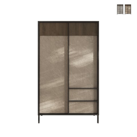 Credenza de sala alta moderna com 3 prateleiras 2 gavetas 106x177cm Blaine Promoção