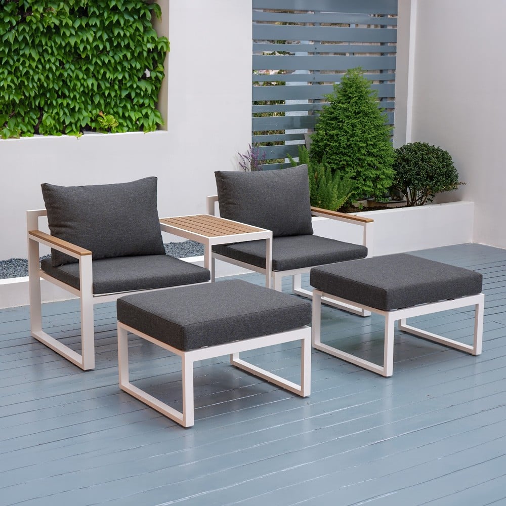 Conjunto de jardim modular com 2 poltronas + apoio pés + mesa de centro Qamal