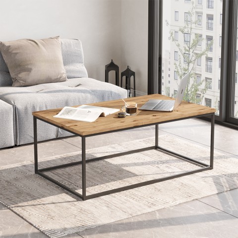 Mesa de café em madeira e metal estilo minimalista e industrial 100x60cm Nael Promoção
