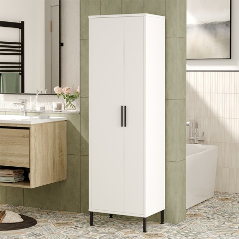 Armário de banheiro móvel coluna 2 portas branco porta-rolos 50x36x175cm Livry Promoção