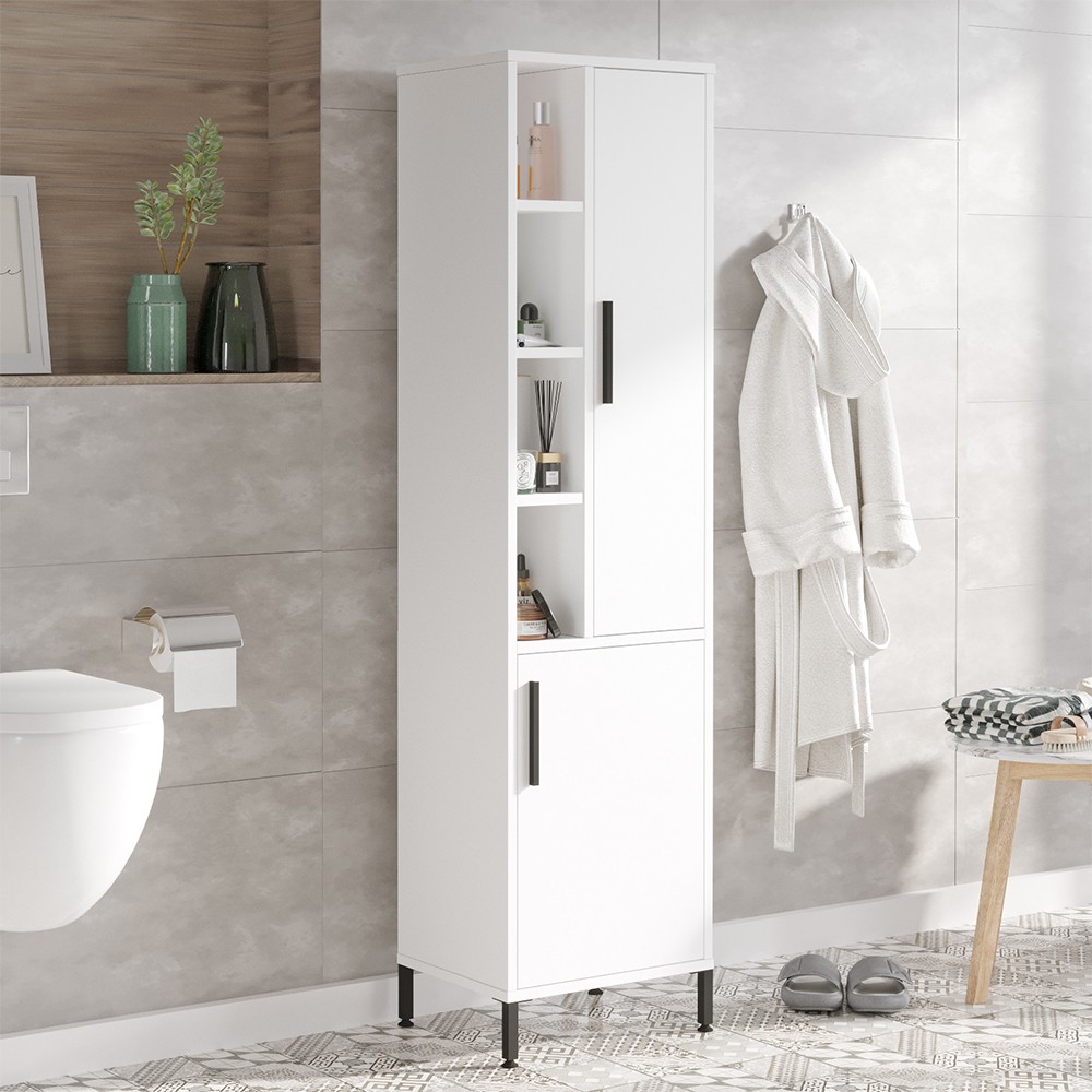 Armário de casa de banho branco com 2 portas e prateleiras 45x36x184cm Femmy