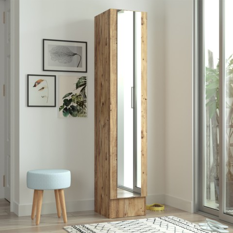 Armário de madeira com porta espelhada e 3 prateleiras 36x36x180cm Torge Promoção