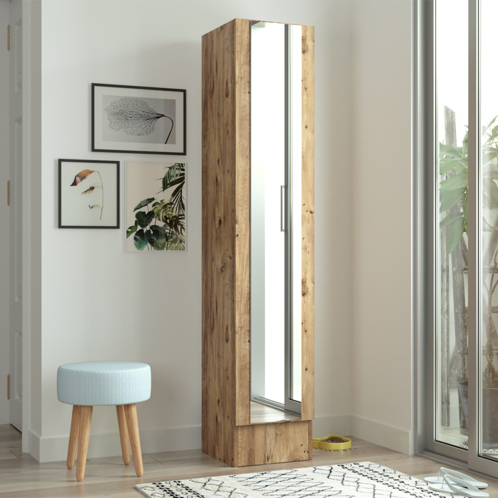 Armário de madeira com porta espelhada e 3 prateleiras 36x36x180cm Torge