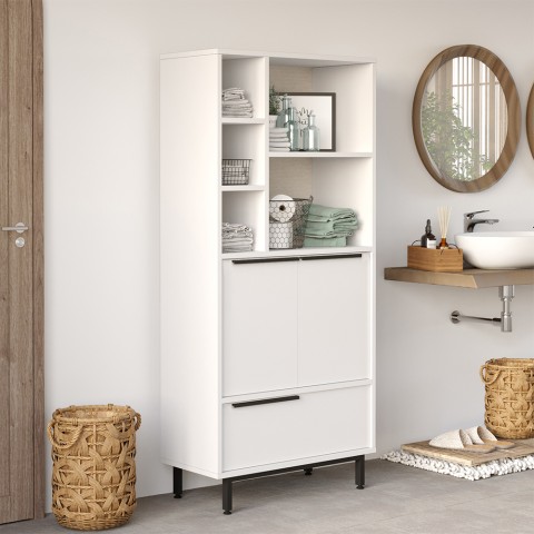 Armário móvel multiuso para casa de banho ou cozinha com 3 portas moderno branco Lester Promoção