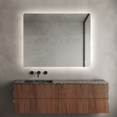 Espelho de casa de banho retangular 60x80cm com iluminação traseira LED Strokkur M Promoção