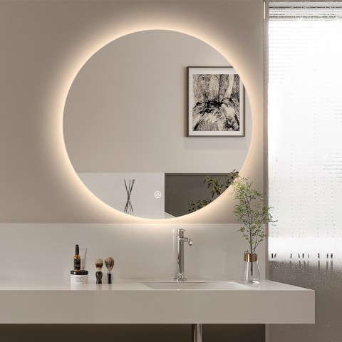 Espelho redondo de casa de banho com luzes LED 60cm retroiluminado Rotorua M Promoção
