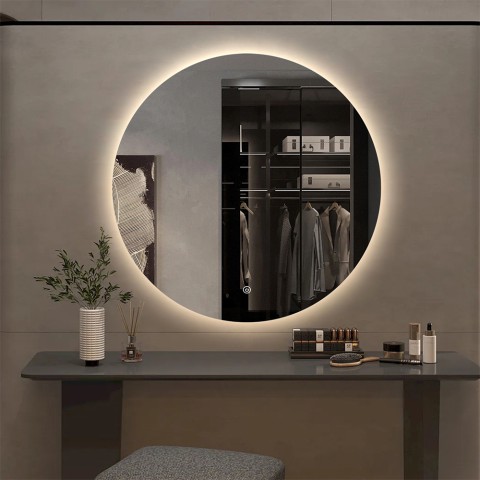 Espelho redondo de casa de banho 70cm design retroiluminado luzes LED Rotorua L Promoção