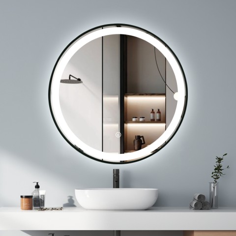 Espelho de casa de banho redondo iluminado retroiluminado com moldura Smidmur L Promoção