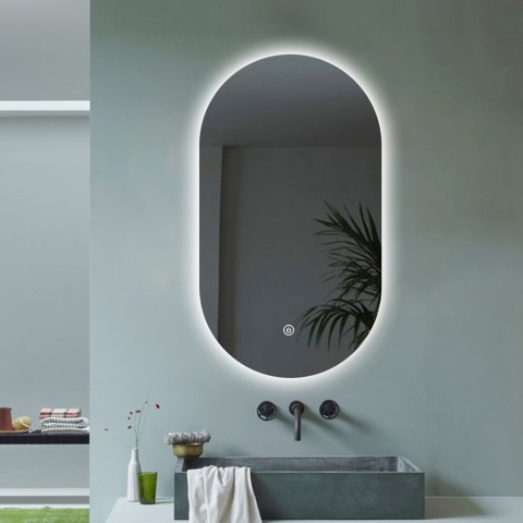 Espelho de banheiro oval moderno com iluminação LED 50x80cm Konughs M Promoção
