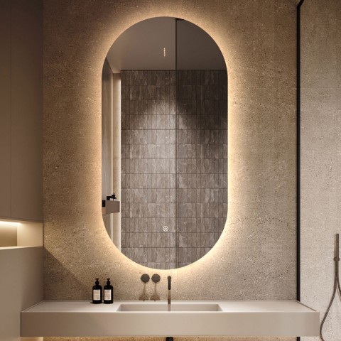 Espelho de Casa de Banho oval com LED 50x100cm design retroiluminado Konughs L Promoção
