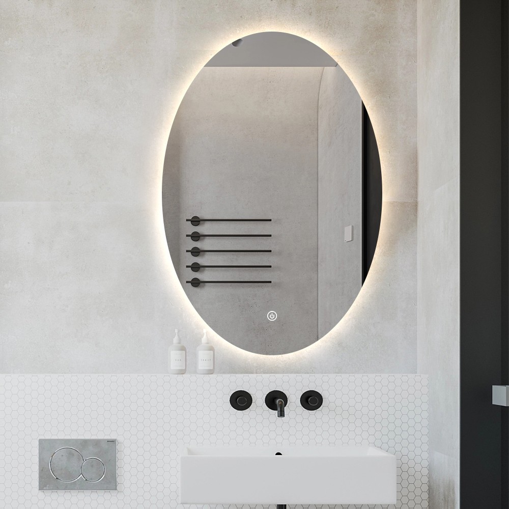Espelho de banheiro oval moderno led 50x70cm retroiluminado Sodin M