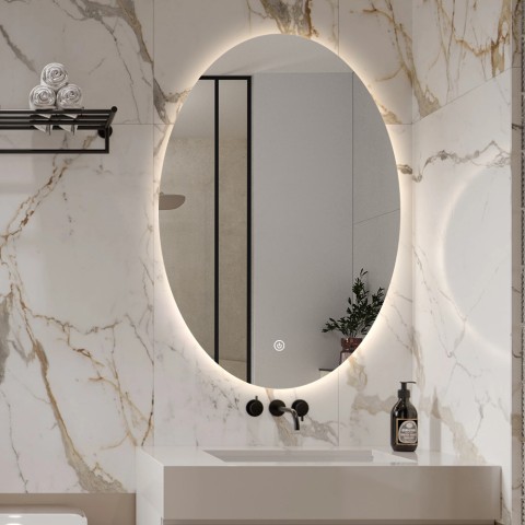 Espelho para casa de banho oval 60x80cm retroiluminado com luzes led Sodin L Promoção
