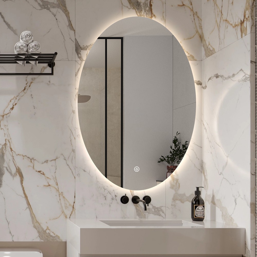 Espelho para banheiro oval 60x80cm com luzes led retroiluminadas Sodin L
