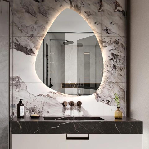 Espelho de casa de banho retroiluminado 60x80cm led design em forma de gota Vmidur L Promoção