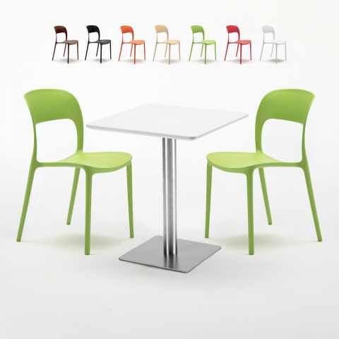 Mesa quadrada 60x60 cm com 2 cadeiras coloridas Restaurant Hazelnut