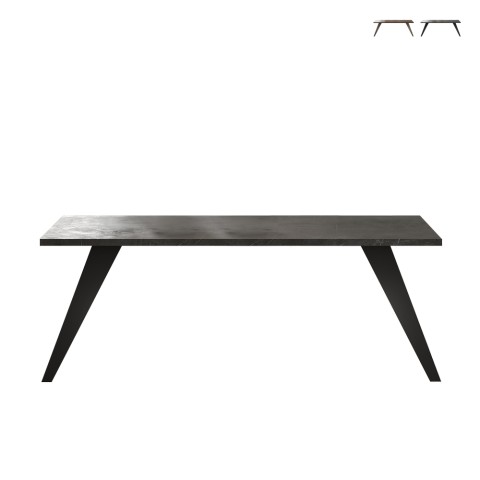 Mesa de jantar de madeira 210x90cm moderna cozinha pernas de ferro Anuk Promoção