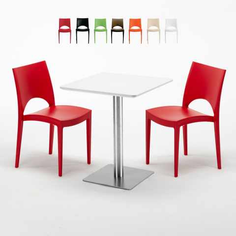 Mesa quadrada 60x60cm com 2 cadeiras coloridas Paris Hazelnut